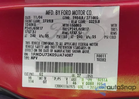 2005 Ford Explorer Xlt/Xlt Sport from USA, damaged, VIN 1FMDU73K05UA74087